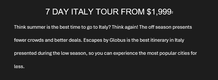 Globus: Escape to Italy